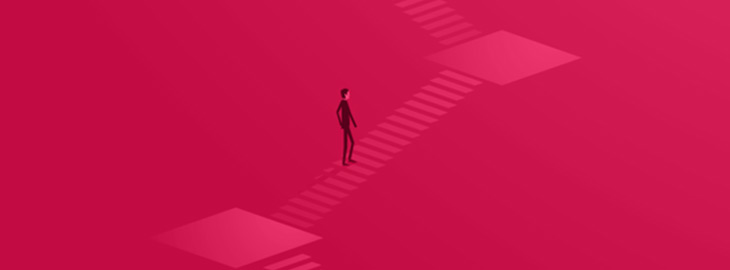 man walking up stairs