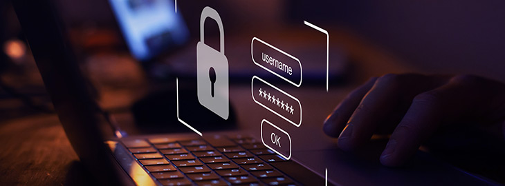 hand typing on keyboard with secure login credentials overlay