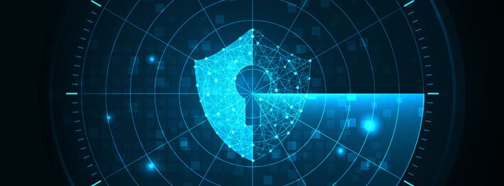 radar blips overlaying a digital shield lock