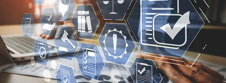 Compliance rule law and regulation graphic interface for business quality policy planning to meet international standard.