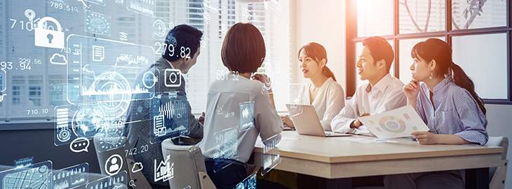 professional team and vendors holding a meeting at a conference table