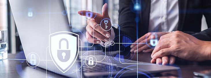 business team working on cybersecurity integration for their business continuity plan