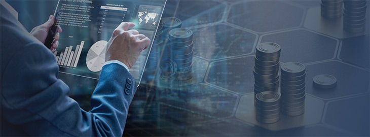 businessman using digital tablet, stock market changes, business graph bar chart