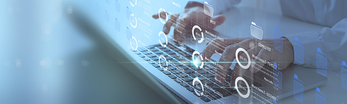 Business developer hand using Kanban board framework on virtual modern computer showing innovation