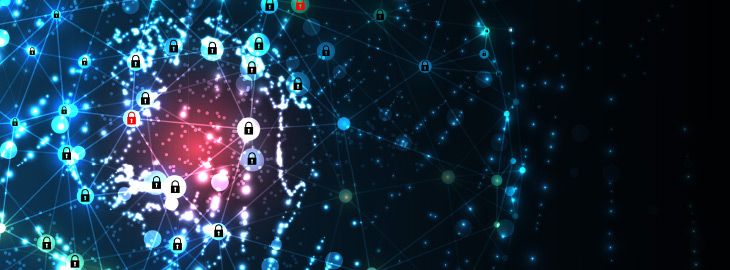 digital security technology concept for business background. Lock on circuit board. Protect data