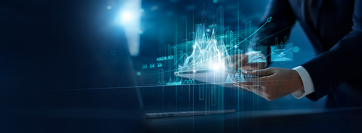 Global business, Banking, Finance and stock, Investor touching of invest graph data growth on business network and investment risk analysis